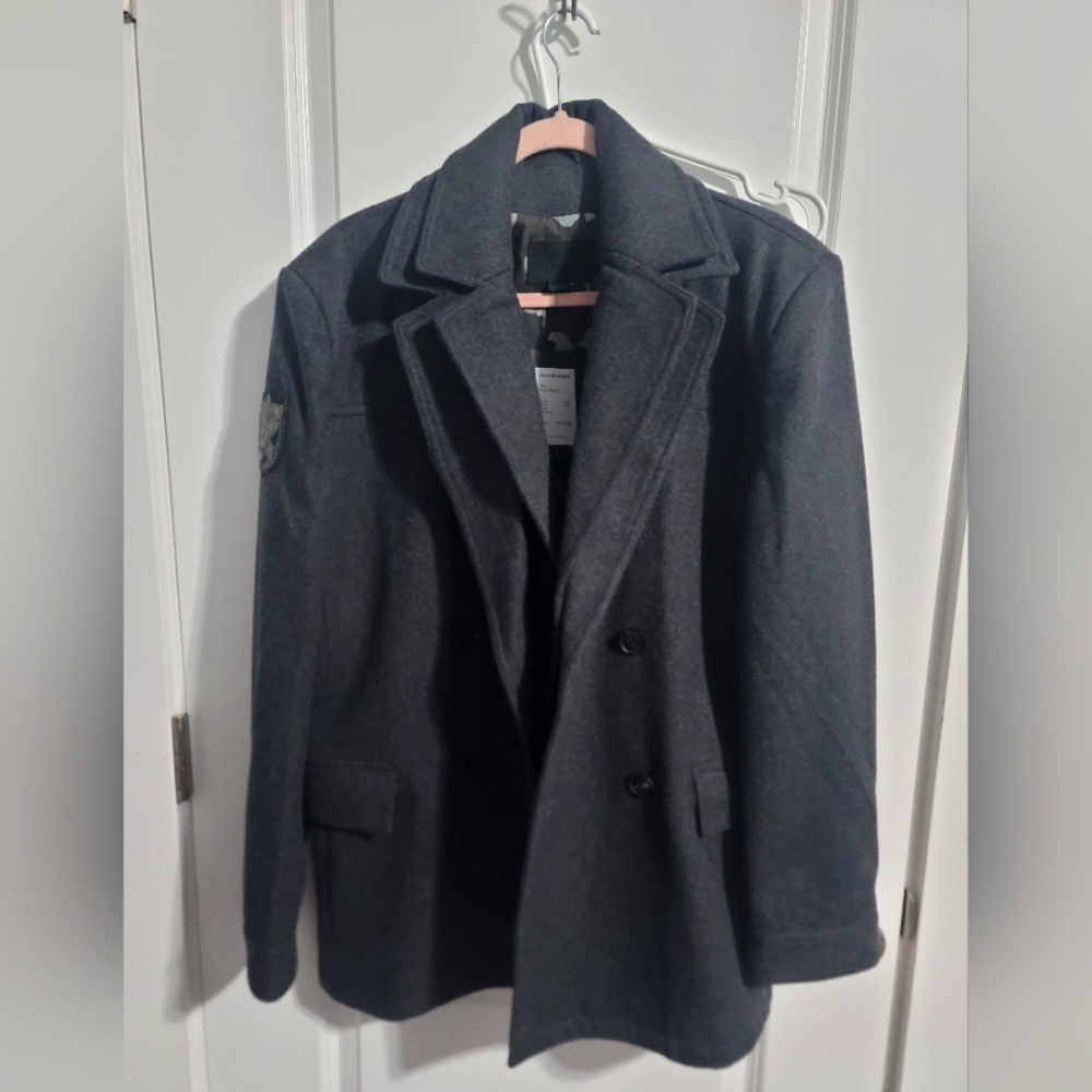 Jack & Jones Men's Wool Peacoat Double Collar Dark Charcoal Gray *NWT Size L